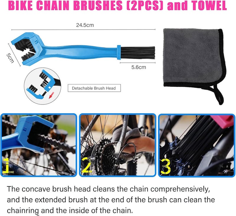 YIMAX Bike Chain Cleaner Set, Bike Cleaners Bicycle Cleaning Kit 120ML Dry Chain Lube and 500ML Cleaning Spray Bike Chain Lubricant with Brushes Cycling Maintenance, Suitable for All Types of Bike - Image 5
